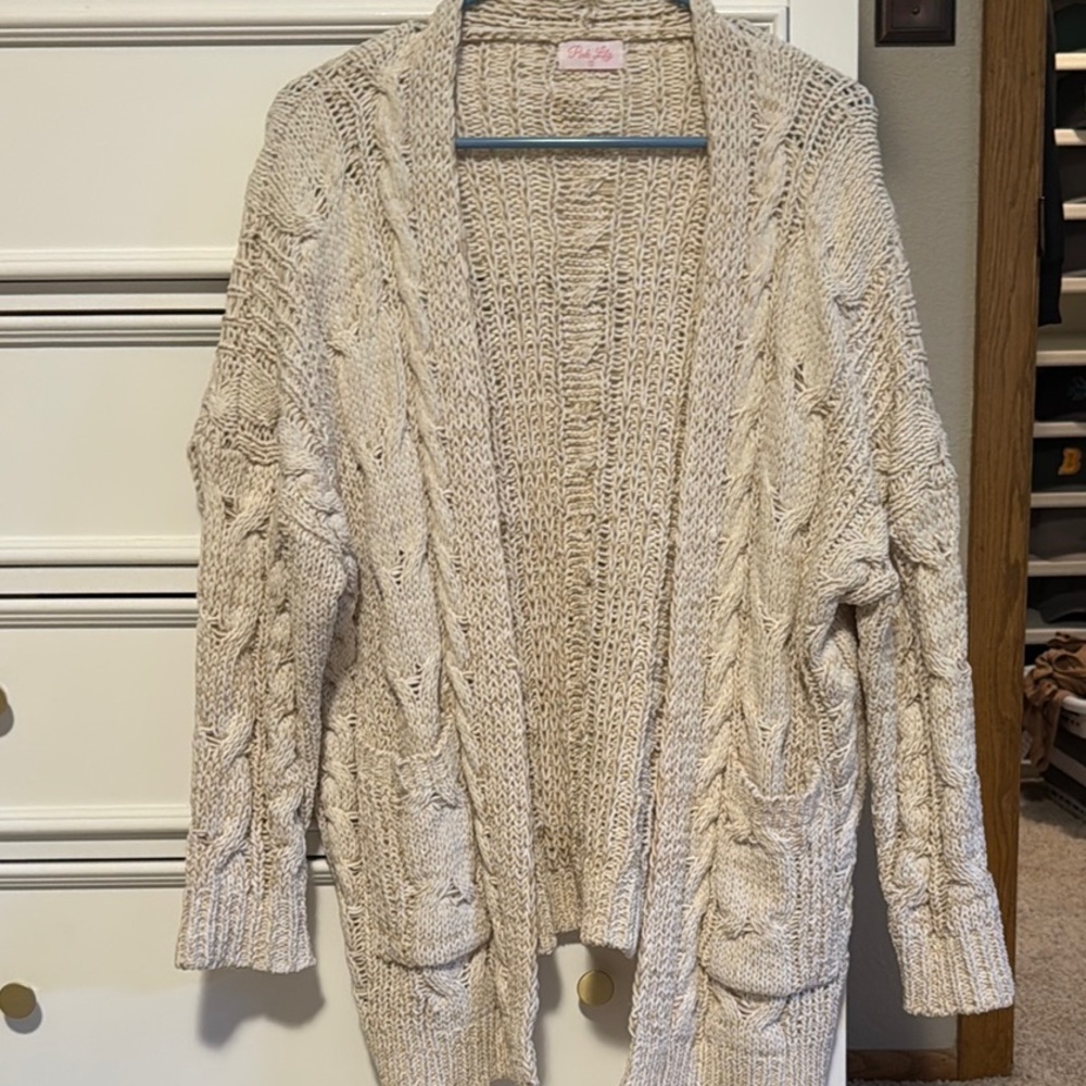 Pink Lily Cream Chunky Knit Cardigan
